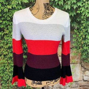 MARLED BY REUNITED Color-Block Striped Sweater, M